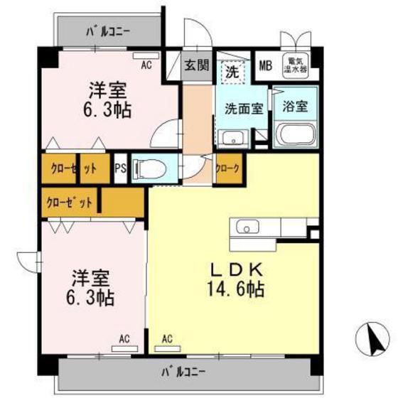 ESPERANZA広中町(2LDK/5階)の間取り写真