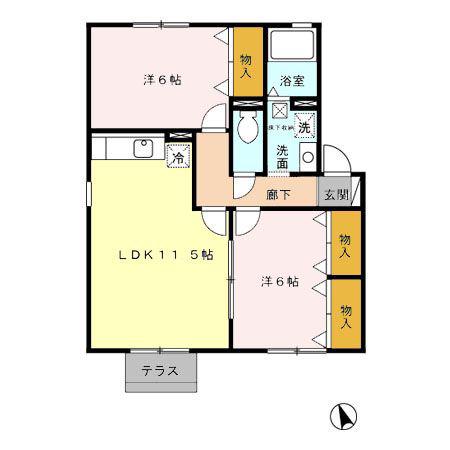 セジュール薮田 A(2LDK/1階)の間取り写真
