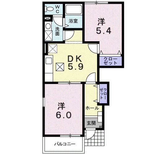 ル トワ ヴェールB(2DK/1階)の間取り写真