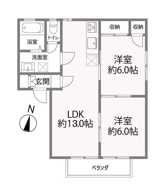 サンハイツII(2LDK/2階)の間取り写真