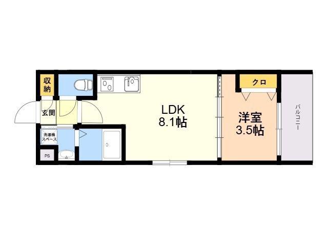 ラクラス南福岡サウス(1LDK/4階)の間取り写真