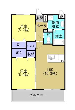 レジデンス平佐西通(2LDK/3階)の間取り写真
