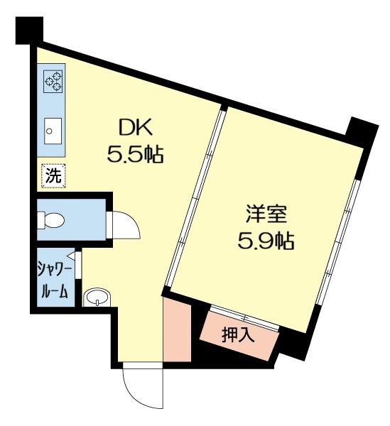 山崎ビル(1DK/2階)の間取り写真