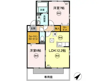 リビングタウン宇多津 D棟(2LDK/1階)の間取り写真