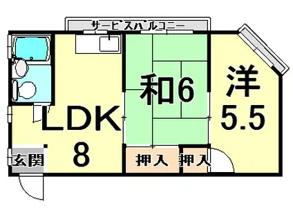 豊ビル(2LDK/4階)の間取り写真