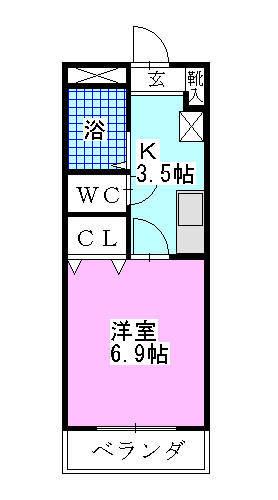 ジェイワンヒルズ西船(1K/4階)の間取り写真
