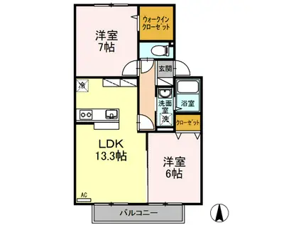 セジュールウィルモア(2LDK/2階)の間取り写真