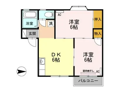 ロータス182A棟(2DK/1階)の間取り写真