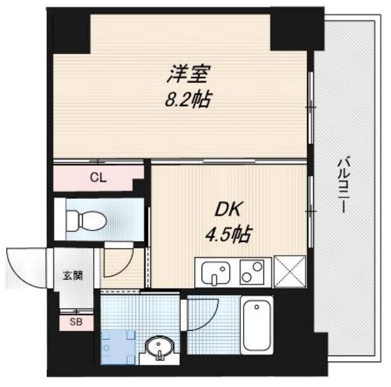 アーバンステージ安堂寺I(1DK/8階)の間取り写真
