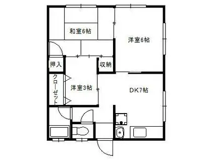 北アパート(3DK/1階)の間取り写真