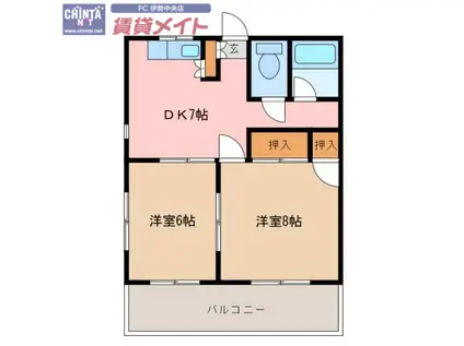 北マンション(2DK/3階)の間取り写真