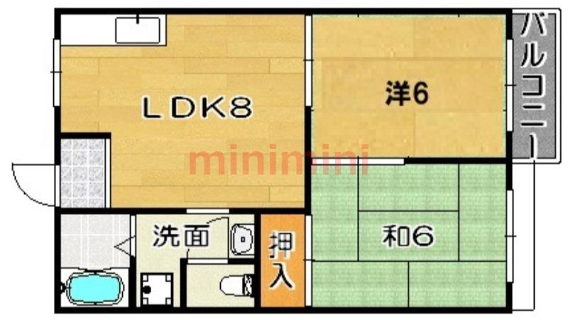 宮之川原サンハイツ(2LDK/2階)の間取り写真