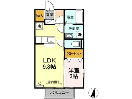 ユイール B棟(1LDK/2階)の間取り写真