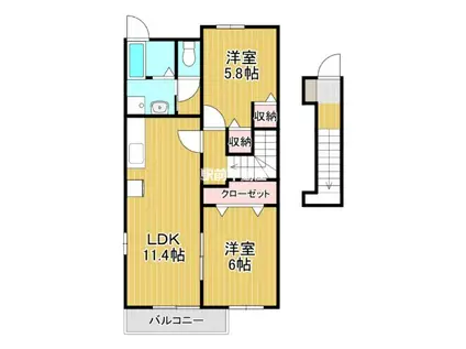 サニーフィールドII(2LDK/2階)の間取り写真