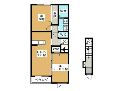 カーサ ベルテ こくや(2LDK/2階)の間取り写真