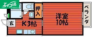 ビーライン川入A(1K/2階)の間取り写真