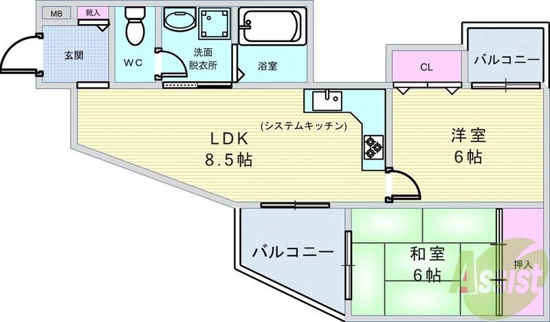 エドケンベルトピア豊中I(2LDK/1階)の間取り写真