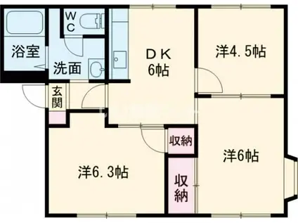 ピュア・ハイツB(3DK/2階)の間取り写真