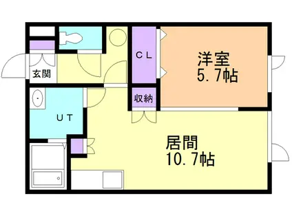 リヴァーハイツ輪西(1LDK/2階)の間取り写真