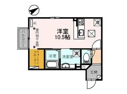 イルマーレ(ワンルーム/1階)の間取り写真