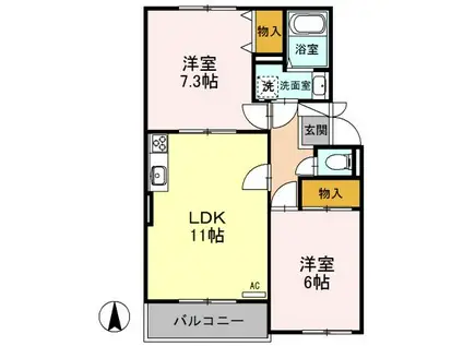 スカイプラザ宇梶A(2LDK/1階)の間取り写真