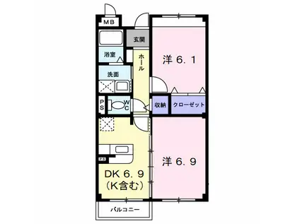 レインボ-ピ-ク(2DK/1階)の間取り写真