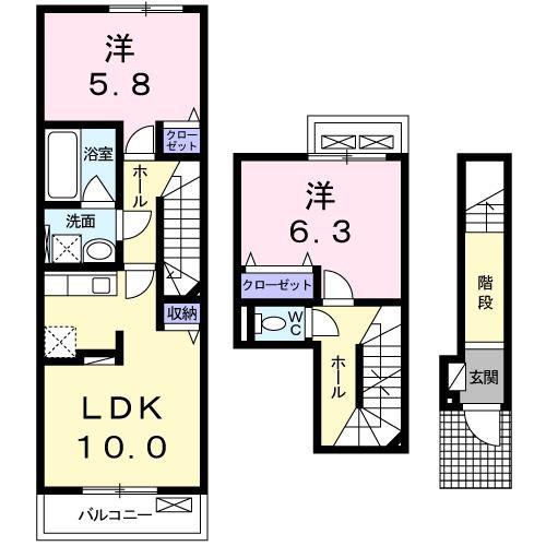 サニーハウス K II(2LDK/2階)の間取り写真