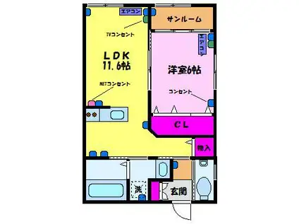 セブンスダイアリー(1LDK/1階)の間取り写真