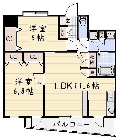 ウイング真鶴(2LDK/5階)の間取り写真