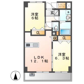 リンパクマンション(2LDK/11階)の間取り写真
