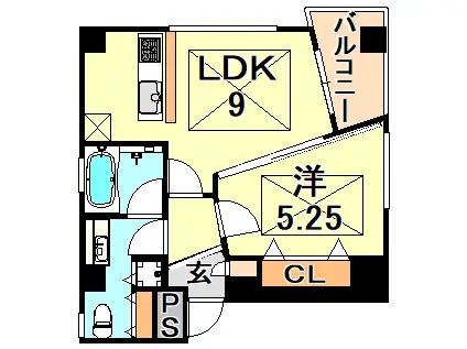 POCO A POCO 三宮ハイタワー(1LDK/12階)の間取り写真