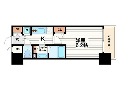 プレサンスタワー北浜(1K/4階)の間取り写真