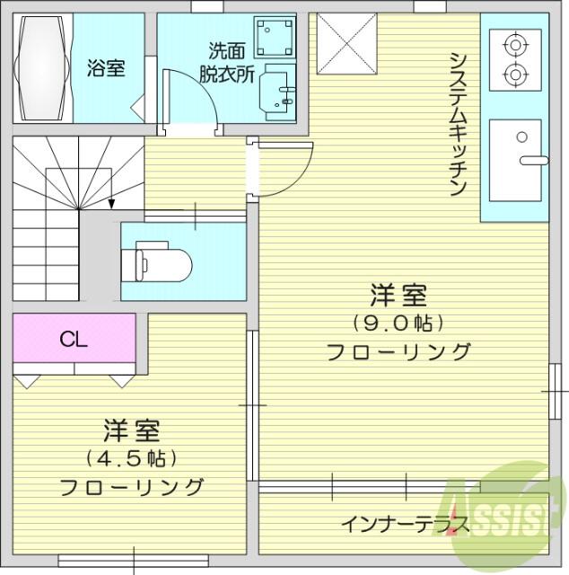 A・TテラスⅡ(1LDK/2階)の間取り写真