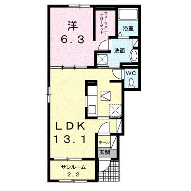 ケーズコート岩出(1LDK/1階)の間取り写真
