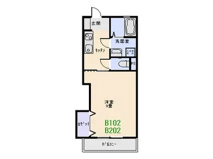 グランドパレス北小川B(1K/1階)の間取り写真