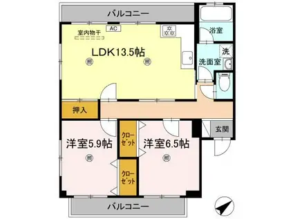 ハイツ・タイチ I棟(2LDK/2階)の間取り写真