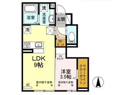 グラディコート A棟(1LDK/1階)の間取り写真