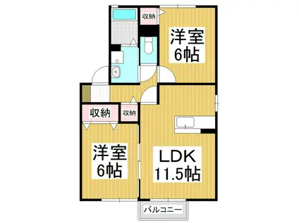 ロイヤルガーデン沢村D棟(2LDK/1階)の間取り写真