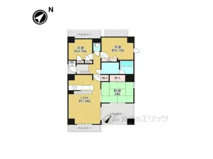 ローレルスクエア木津川台第1期4番館(3LDK/1階)の間取り写真