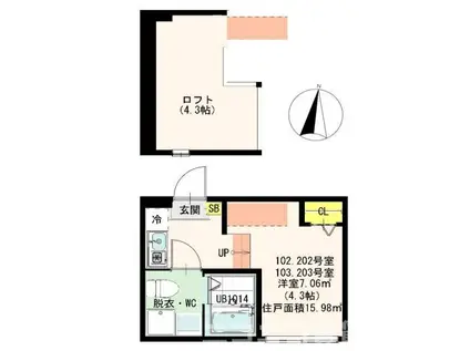 ハーモニーテラス梅島VII(ワンルーム/1階)の間取り写真