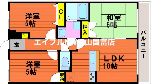 ハッピーハイツ操明 A棟(3LDK/4階)の間取り写真