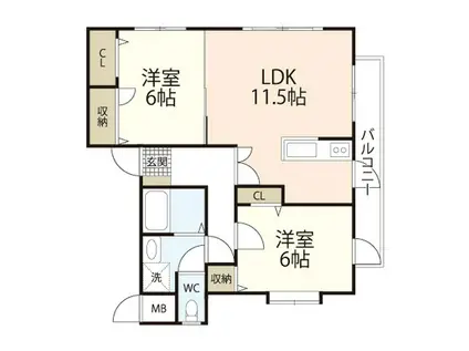 マルシュ梅林II(2LDK/1階)の間取り写真
