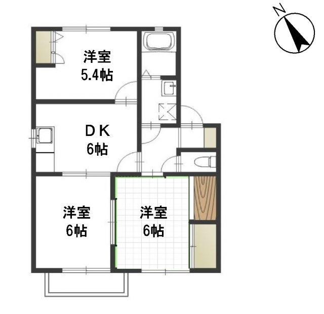 セシーズ兼基 A棟(3DK/2階)の間取り写真
