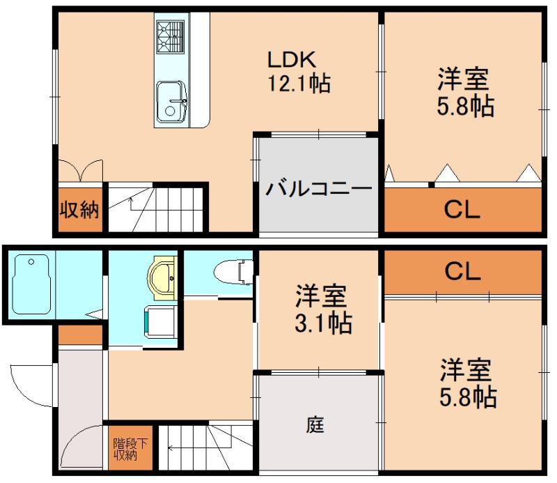 エコパティオ志免東(3LDK/1階)の間取り写真