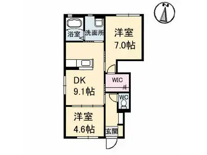 フロレゾン B棟(2DK/1階)の間取り写真