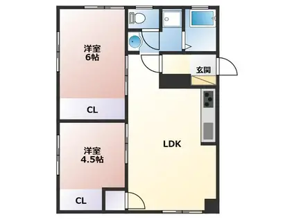 高洲ハイツ(2LDK/2階)の間取り写真