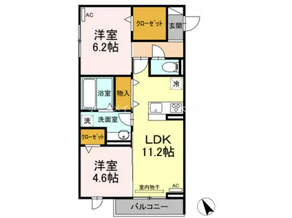 オッツ一宮(2LDK/3階)の間取り写真