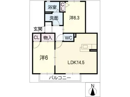 ハピネス大手3(2LDK/1階)の間取り写真