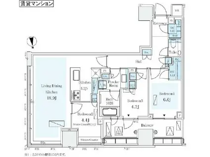 パークコート ザ・三番町ハウス(3LDK/7階)の間取り写真