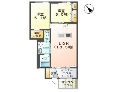 グランリヴィエールIII(2LDK/1階)の間取り写真